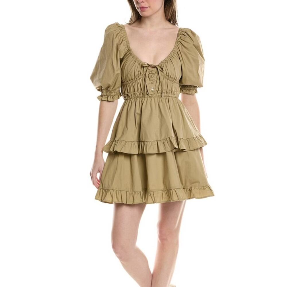 WeWoreWhat Tan Brown Puff Sleeve Poplin Milkmade Mini Dress Brown Size S
